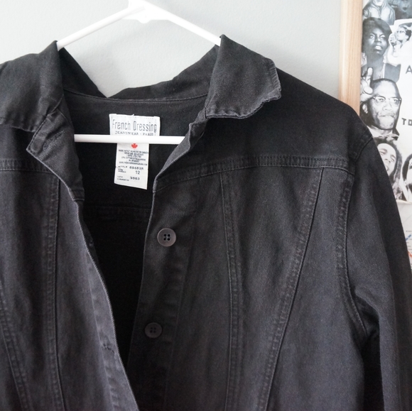 unisex black button up jean jacket - Picture 2 of 5
